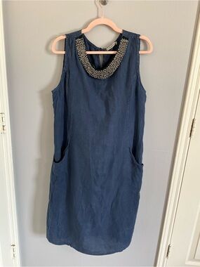 Made in Italy Lungo L’arno Beaded-Trim Navy Sleeveless Midi Dress